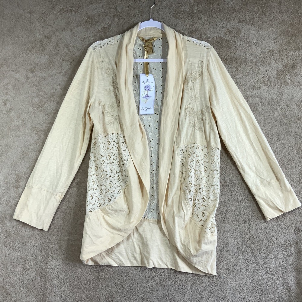 NWT April Cornell S Open Front Cardigan Coverup Lace Embroidered Fairy‎ FLAW